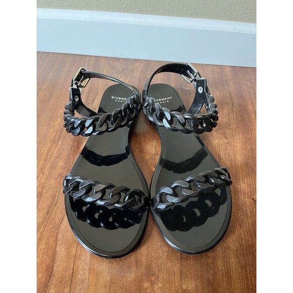 Givenchy Paris Black Iconic Chain Link Jelly Sandals Ankle Strap Women's 36/6 - Picture 1 of 8